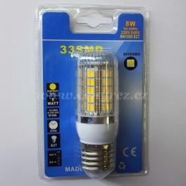 LED žárovka 8W E27 teplá bílá
